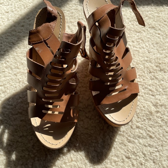 Handmade leather wedge sandals sz 37 - Picture 2 of 6